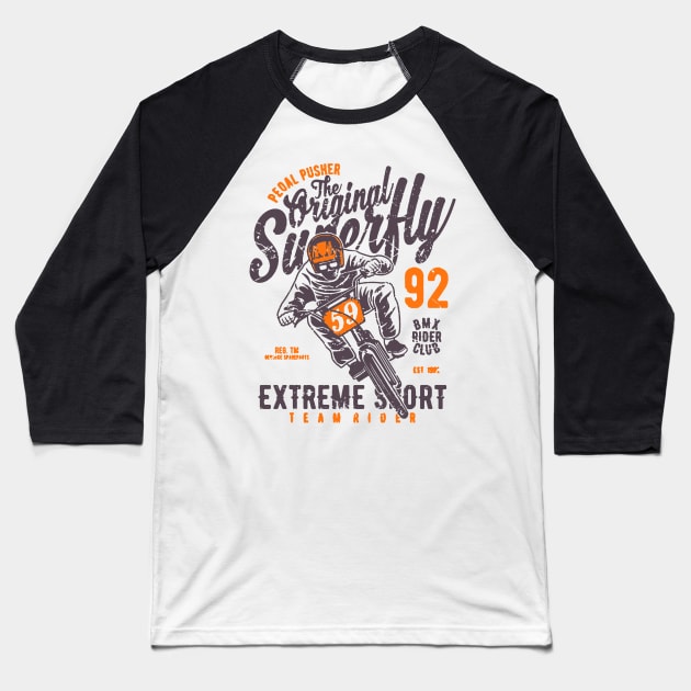 The Orginal Superfly Motorcycle Baseball T-Shirt by JakeRhodes